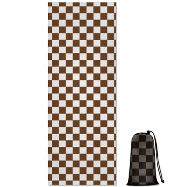 Brown and White Checkerboard Pattern Hot Yoga Mat Towel Non Slip for Hot Yoga - Quick-Drying Yoga Mat Cover with 4 Corner Pockets with Travel Bag - Hot Yoga Towel Non Slip 70"x26"