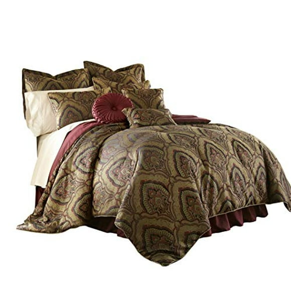 Chezmoi Collection Seville 9-Piece Jacquard Black Gold Maroon Red Medallion Paisley Oversized Comforter Set, Queen 92"x96"