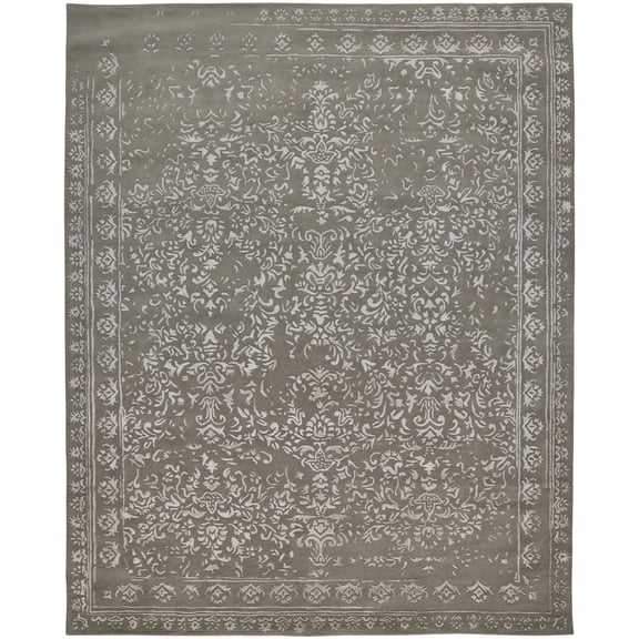 Feizy Bella Transitional Oriental, Gray/Taupe/Silver, 5' x 8' Area Rug Handmade Sheen Bohemian & Eclectic Bordered Floor Rug for Living room Bedroom
