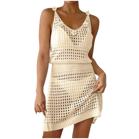 Taqqpue Swimsuits Coverup for Women Bathing Suits Cover Ups Sleeveless Crochet Hollow Out Swim Suits Swimwear Cute Bikini Beach Dresses