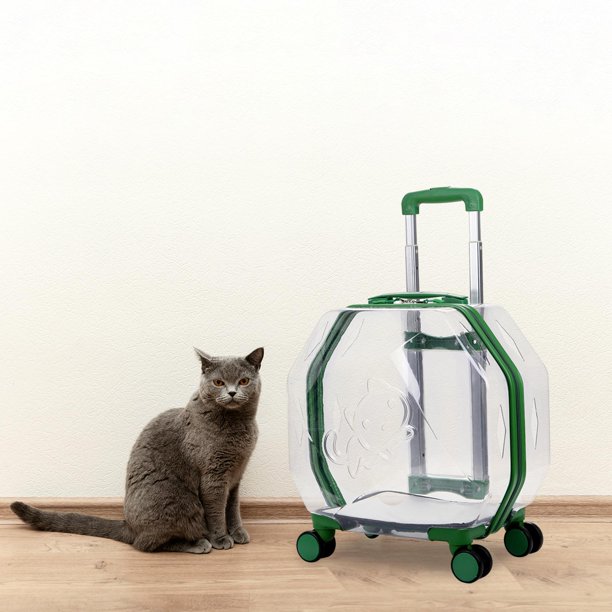 Pet Cat Trolley Case Mochila para perros Bolso Transpirable Pet Carrier Portable Pet Carrier Mochila con ruedas silenciosas para acampar al aire libre Verde claro completo Yinane Maleta con ruedas para gatos