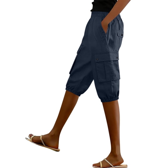 Tsesme Women’s Cargo Capris Loose Straight Leg Casual Pants with Multi Pockets Summer Outdoor Workout Sport Pants ,Navy,S