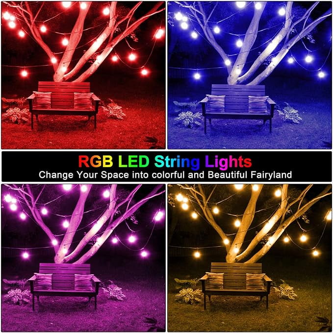 Homestead 2-Pack 24ft RGBW Color-Changing LED String Lights with Remote, Indoor/Outdoor, 24 Bulbs