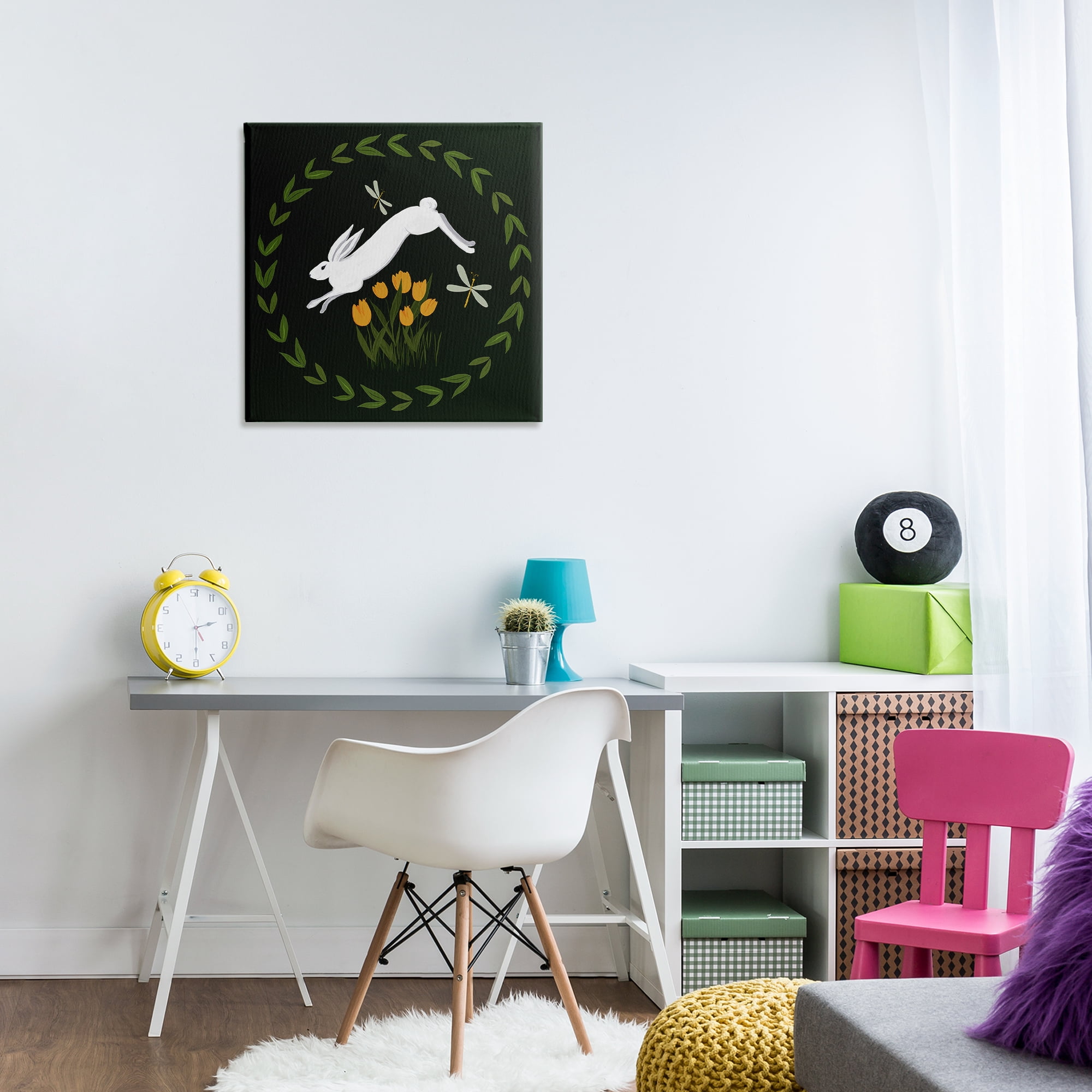 Stupell Industries Bunny Hopping in Wreath Animals Painting Wrapped Canvas Art Print Wall Art, 24 x 24