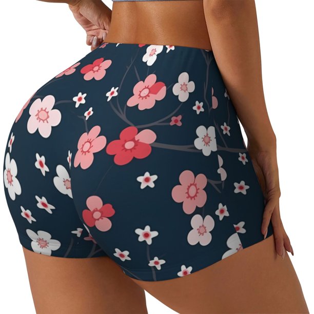 Balery Cherry Blossoms Pantalones cortos de entrenamiento estampados para mujer, sin costuras, ajustados, para gimnasio, yoga, correr, deportes, ejercicio activo, fitness.-Large