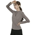 thumbnail image 4 of Hanerdun Womens Workout Athletic Shirts 1/4 Zip Pullover Yoga Tops Long Sleeve Slim Fit Brown L, 4 of 9