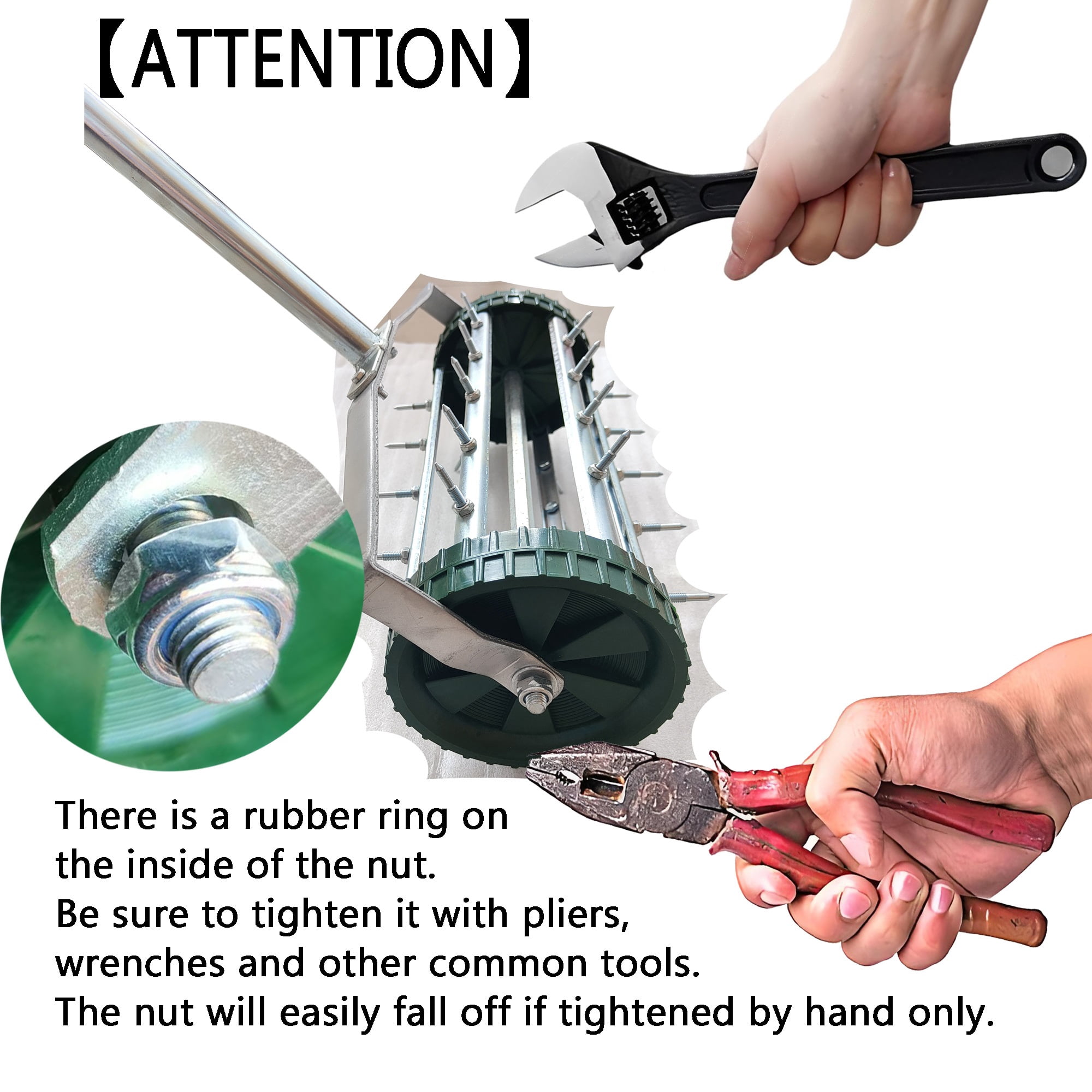 Heavy Duty Rolling Lawn Aerator, Garden Yard Rotary Push Tine Spike Soil Aeration
