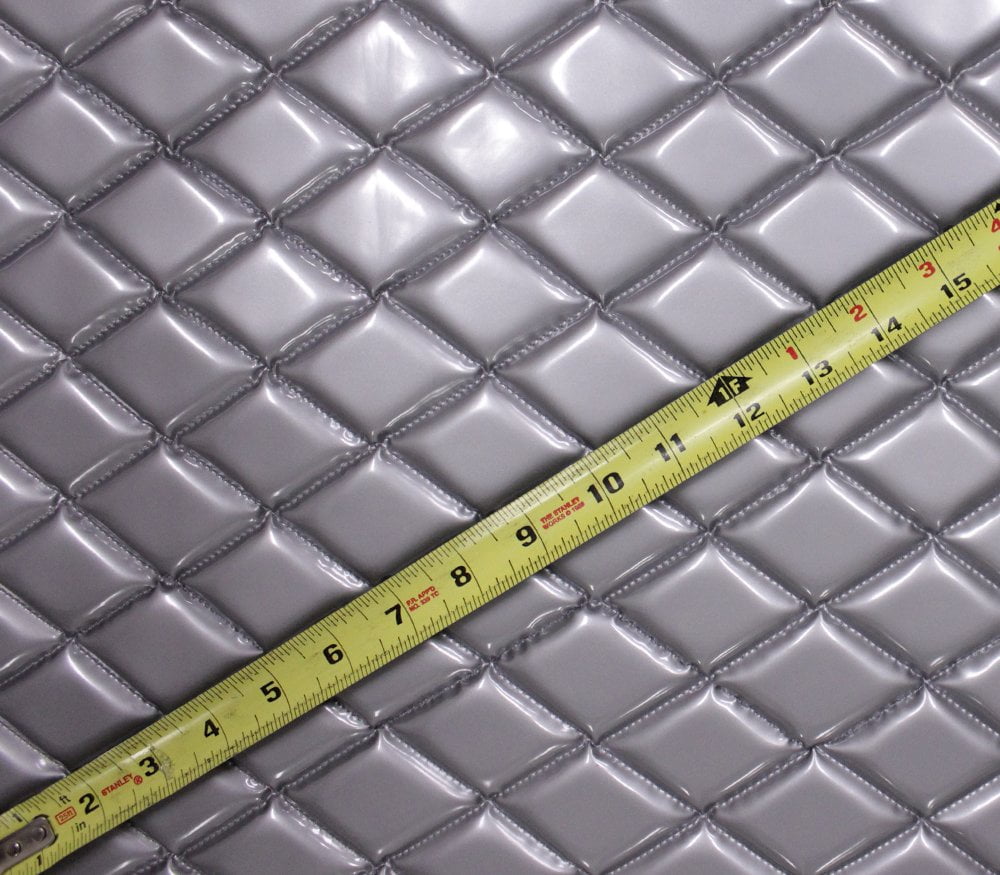 Quilted Vinyl Padded Upholstery Fabric w 3/8" Foam Backing Glossy Grain 2"x3" Diamond /52" Wide/Continuous Yard/ Car Seat Upholstery, Classic Car Restoration, Patio Outdoor Furniture Vinyl (SILVER)