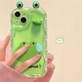 thumbnail image 5 of Cute Cartoon 3D Transparent Pink Rabbit Green Frog Brown Bear Wavy Border Phone Case for IPhone 15 14 13 12 11 ProMax Soft Cover (Green frog,iPhone12PRO), 5 of 7
