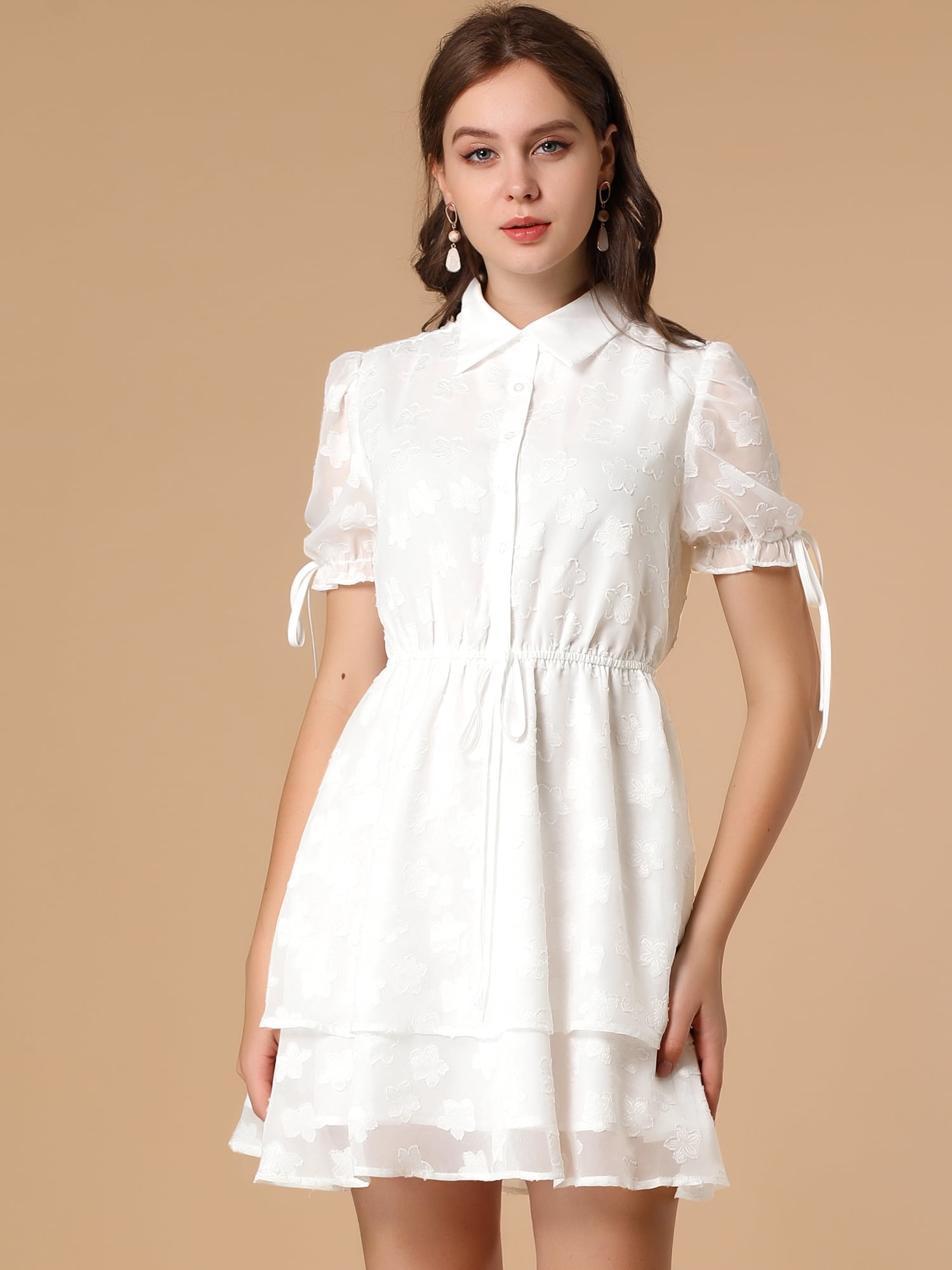 DARING DIVA Solid Short Sleeve A-Line Shirt Dress XS White