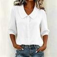 thumbnail image 4 of yardsong Peter Pan Collar Blouses for Women 3/4 Puff Sleeve Button Down Solid Color Shirts Comfy Summer Casual Dressy Cotton Tops 2026 White,L, 4 of 9