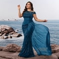 thumbnail image 2 of AURA Plus Size Evening Dress Square Neck Sleeveless Beaded Slim Fit Party Long Dress Teal Blue Wine Red, 2 of 6