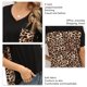 thumbnail image 4 of Top de manga corta para mujer, cuello en V, holgado, con bolsillo de leopardo, costuras, poliéster suave y transpirable, 4 of 5