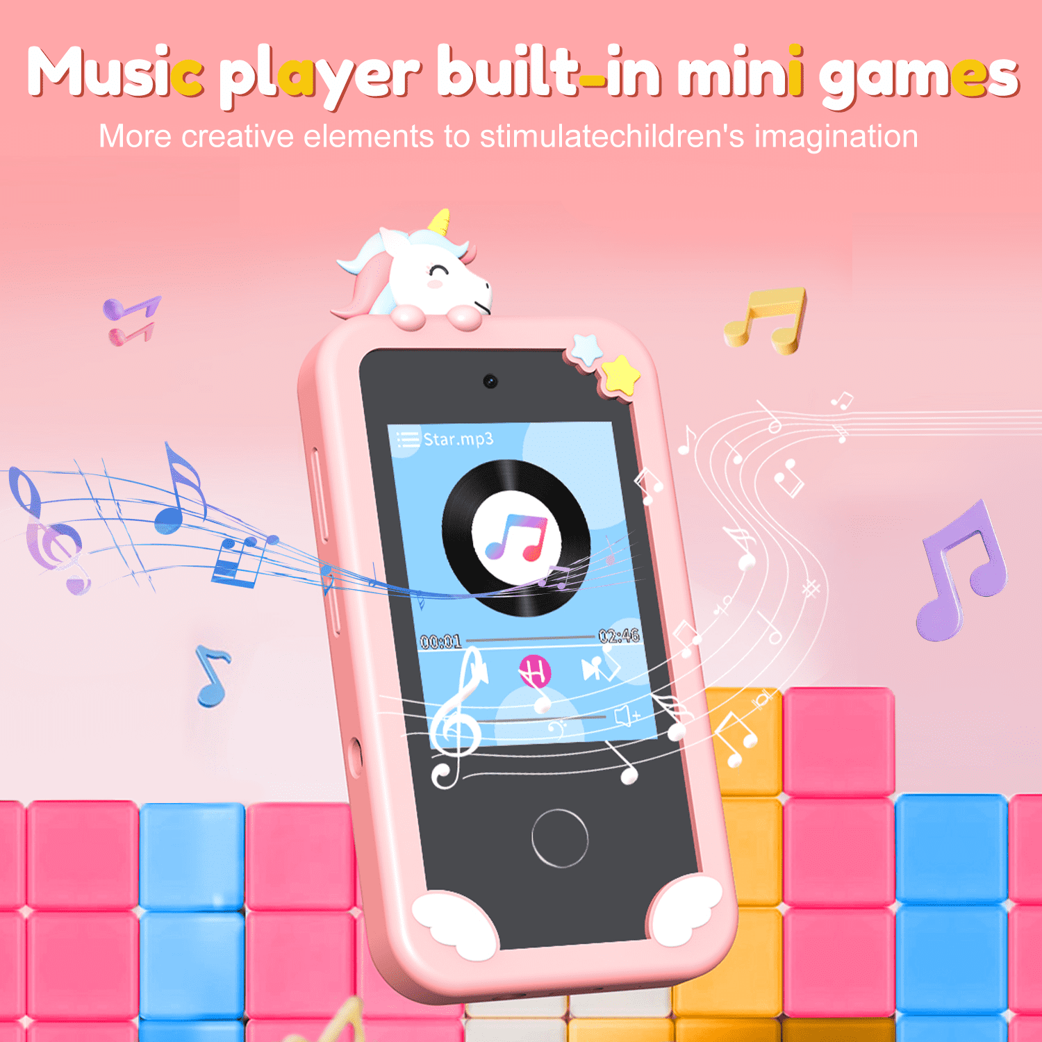 Merryhome Kids Smart Phone with Holographic Pyramid, 32G Card Christmas Birthday Gifts for Age 3-10 Kids Toys Cell Phone, 2.8" Touchscreen Toddler Learning Play Toy, Dual Camera, Music Player