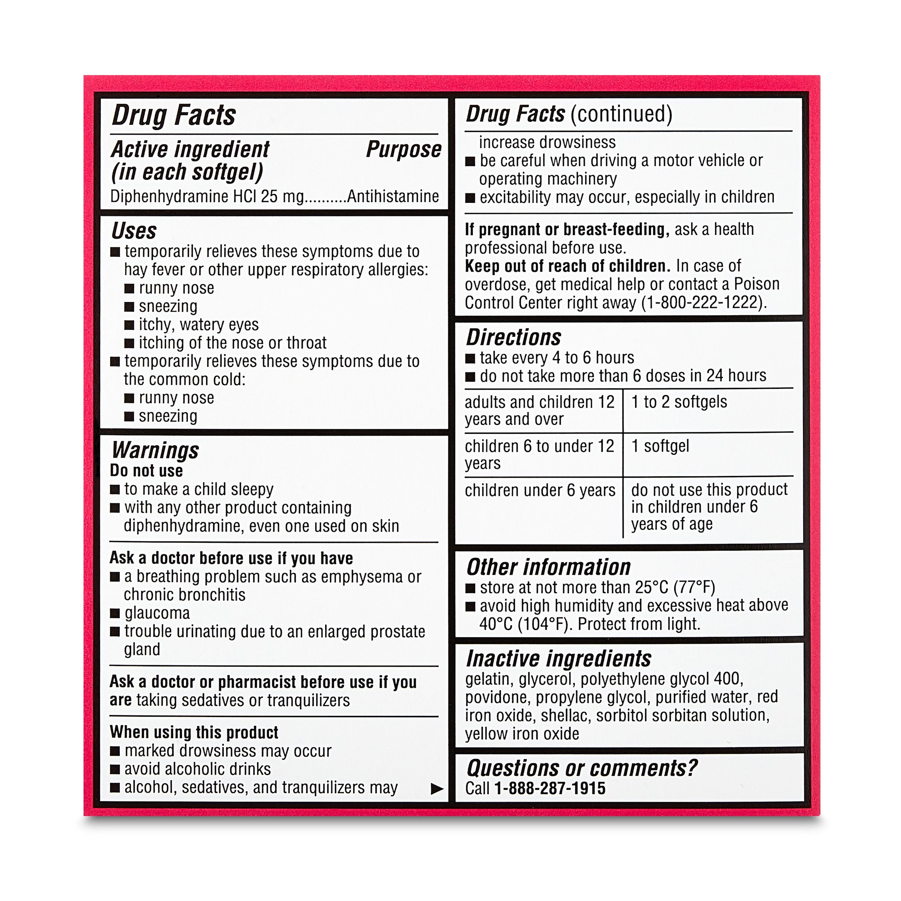 Equate Dye-Free Allergy Relief Diphenhydramine HCl 25mg Softgels, 24 Count, Compare to Benadryl® Dye-Free Allergy LIQUI-GELS®