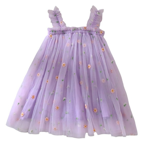 Staki Tulle Dress Toddler Baby Girls Tulle Tutu Dress Birthday Party Tulle Babydoll Dresses(Purple,3-4 Years)