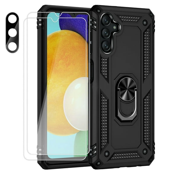 Aggxpf for Samsung Galaxy A54 5G Phone Case with Screen Protector & Camera Lens Protector, Rugged Phone Cover with Metal Ring Stand, Black