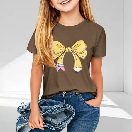 BLTIBY 2025 Girls Boys Summer Short Sleeve Top Child Kid Round Neck Bow Printed Shirts Infant Toddler Fashion Casual Loose Pullover Blouses Brown 3-4 Years BLTIBY 2025 Girls Boys Summer Short Sleeve Top Child Kid Round Neck Bow Printed Shirts Infant Toddler Fashion Casual Loose Pullover Blouses Brown 3-4 Years