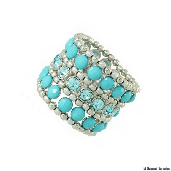 Women Stretch bracelet Silver-Tone CZ and Turquoise color