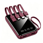 10000mAh Portable Power Bank,Built-in Cables with LED Display, Compatible for iPhone,Android Cell Phone,Rosered