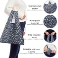 thumbnail image 5 of 5 Pack Foldable Shopping Bag,Dark Blue Christmas Snowflake Pattern Reusable Grocery Bags with Pockets,Large Reusable Tote Bags with Handles Waterproof & Lightweight, 5 of 6