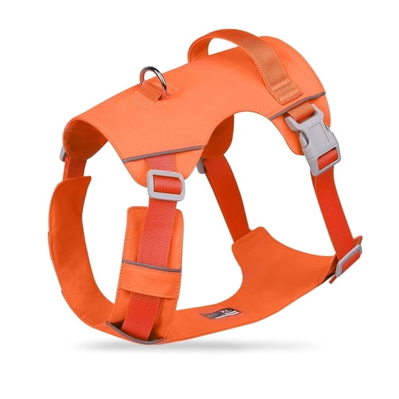 Mile High Life No Pull Dog Harness with Reflective Stripe, Adjustable Easy Get on Lightweight Harness for Small Medium Large Dogs Walking Running Training (Orange, L Chest 21"-28")