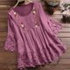 thumbnail image 1 of Fiudx Ofertas Flash Del Día Solo En Línea Moda Mujer Verano Casual Tops Cuello Redondo Encaje Manga Corta Camiseta Blusa, 1 of 7