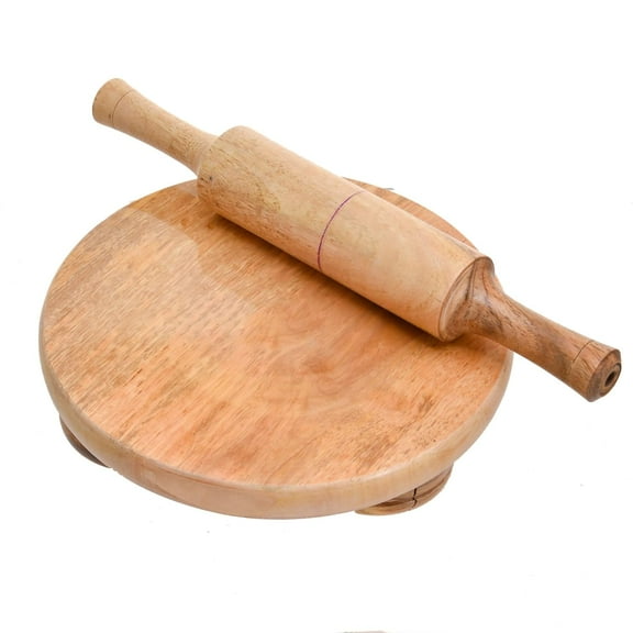 Beige Wooden Chakla With Belan Or Roti Maker Or Rolling Board With Wooden Rolling Pin, 9 Inch