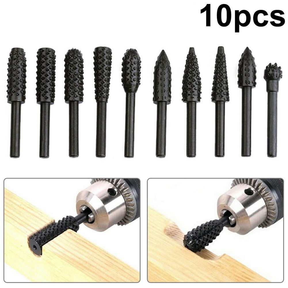 10Pcs Carbon Steel Rotary Burr Set Rasp File Drill Bits Electric Rasp