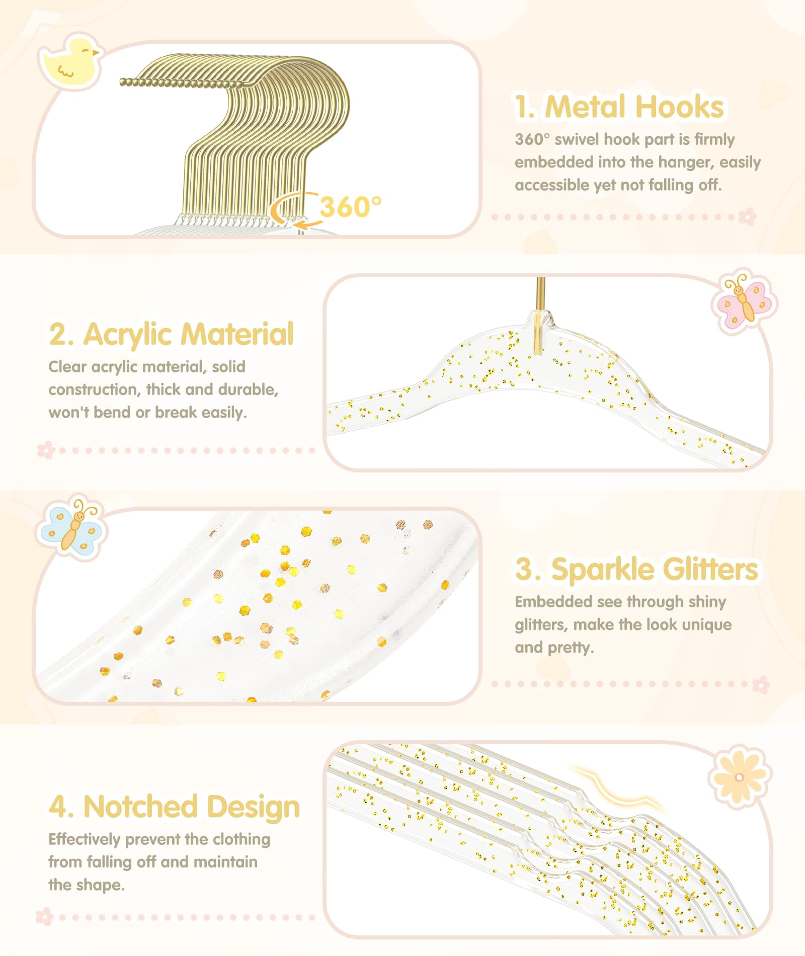 Gold Glitter 11 Inch Closet Clothes Hangers