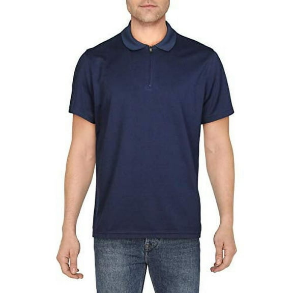 Alfani Mens Ottoman Ribbed 1/4 Zip Polo Shirt Navy Blue Size M
