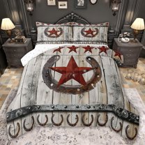 jejeloiu Retro Texas Stars Full Size Comforter Sets,Rustic Horseshoe Farmhouse Cabin Bedding Sets For Boys Kids Reversible 3 Pieces
