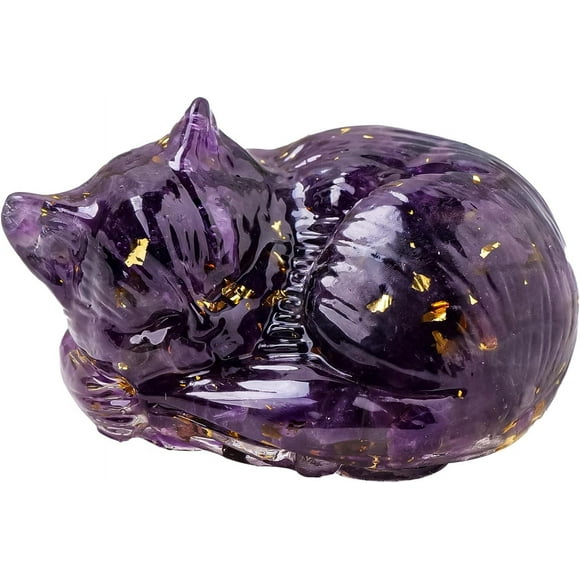 Natural Red Jasper Crystal Cat Resin Sleeping Cat Statue Decor Office Desk Decor Cat Statue Healing Crystal Home Room Decor Cat Figurine Gifts for Cat Lovers 2.75"