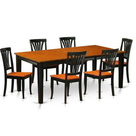 Wood Dining Room Sets East West Furniture QUAV7-BCH-W Wood Seat Dining Room Set - Table with 6 Solid Chairs, Black & Cherry - 7 Piece ()