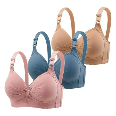 3 pcs Women Full Coverage Brassiere Wireless Pleated Brassiere Wire Free Basic Bra Push Up Bras Minimizer Bra Full Figure Wirefree Underwear Adjustable Straps