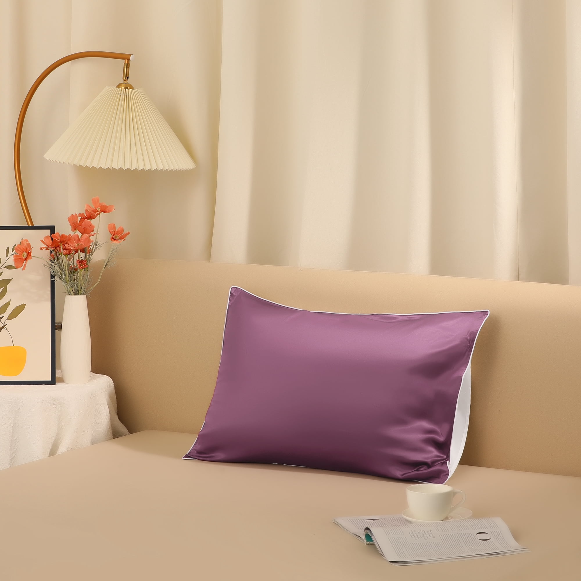 Unique Bargains Envelope Closure Soft and Smooth Silk Standard Pillowcase Purple Queen