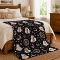 thumbnail image 6 of Cute Ghosts with Moons and Bows and Stars, Whimsical Halloween Style for Halloween Lovers, Pastel Spooky Pattern and Halloween Gift, Cozy Flannel Blanket for Playroom and Bedroom, Home Decor, 6 of 8