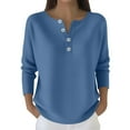 thumbnail image 3 of Women's Henley Neck Sweatshirt, Casual Button Front Pullover, Solid Color Long Sleeve Top, Comfortable Loose Fit Blouse, Relaxed Everyday Wear Sweatshirt Blue S, 3 of 6