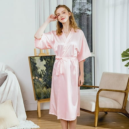 

Valcatch Women s Satin Robe Solid Color Silky Kimono Bathrobe Short With Belt for Bride Bridesmaids Wedding Party Sleepwear Loungewear M to Plus Size 2XL