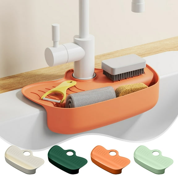 Faucet Splash Guard, Non Slip Countertop Mat, Kitchen Sponge Holder, Drying Rack for Sink, Dish Soap Dispenser, Kitchen Organization, Gray, by FAJHHA