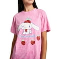 thumbnail image 3 of Cinnamoroll Strawberries Women's Pink Mineral Wash Crew Neck Short Sleeve T-shirt-Medium, 3 of 6
