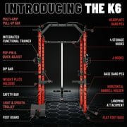 Mikolo Power Rack Cage, Weight Rack with Dual Pulley Cable Crossover Machine,Multi-Function Squat Rack with J Hooks,Dip Bars and Landmine for Home Gym Red