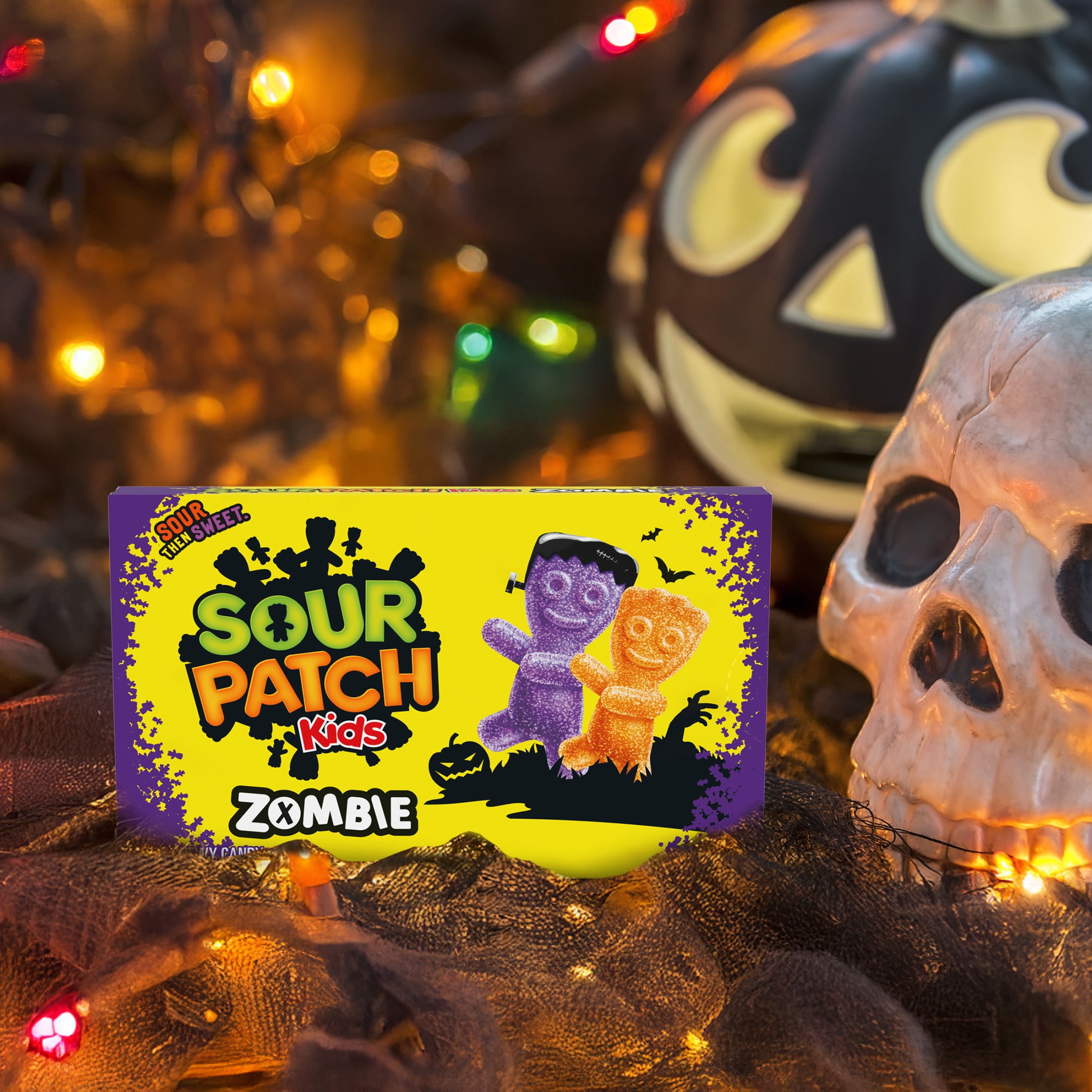 (4 pack) SOUR PATCH KIDS Zombie Orange & Purple Soft & Chewy Halloween Candy, 3.5 oz