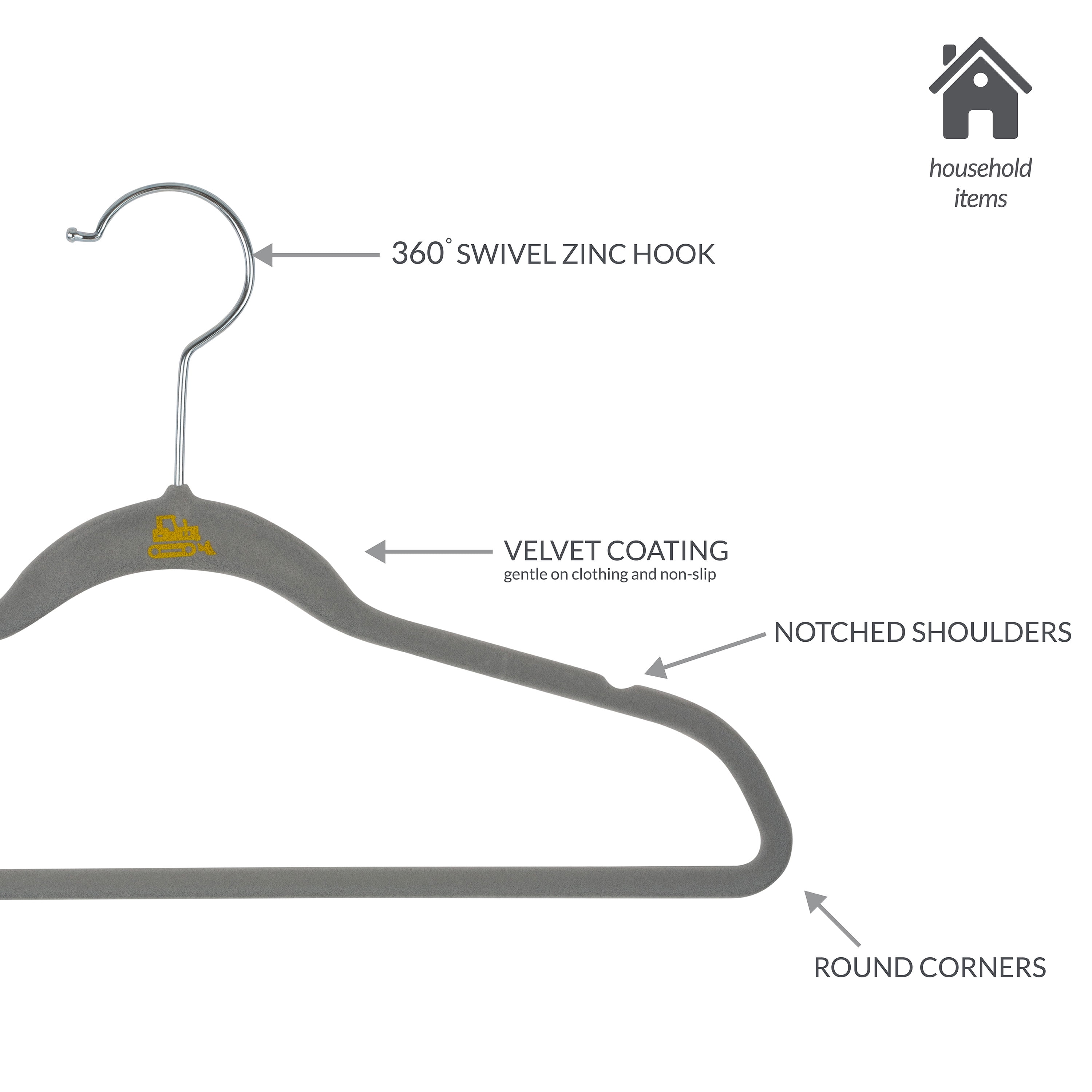 Simplify Kids Velvet Shirt Hangers, 25 Pack, Gray