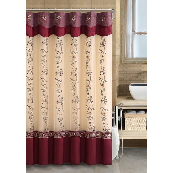 VCNY Home Daphne Embroidered Sheer & Taffeta Fabric Shower Curtains - (Burgundy)