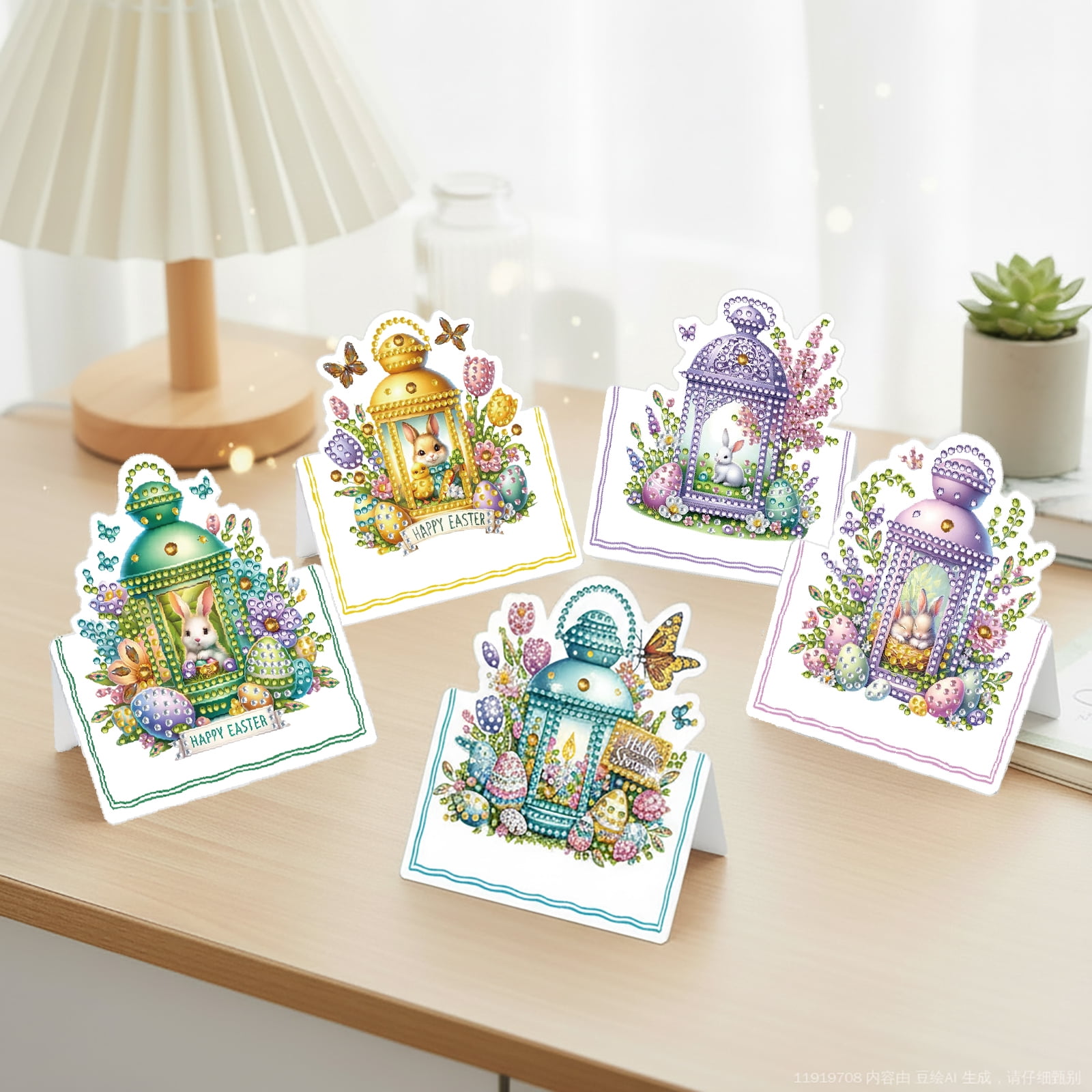 FLOPESN 12Pcs Easter Foldable Greeting Card set,DIY Diamond Art Painting with White Envelopes for Festival Holiday