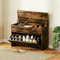 thumbnail image 2 of HOMCOM Shoe Bench with Flip Drawer, Cushion Lift-Top Entryway Bench, Brown, 2 of 10