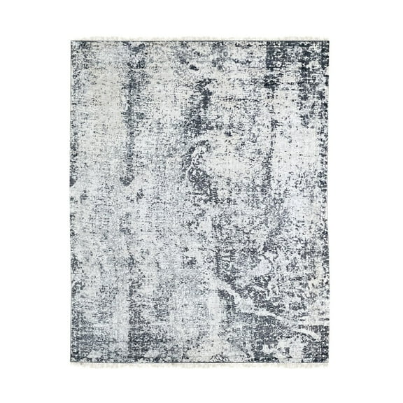 EORC Ivory / Gray Hand Knotted Wool Transitional Modern Rug, 7' x 9'