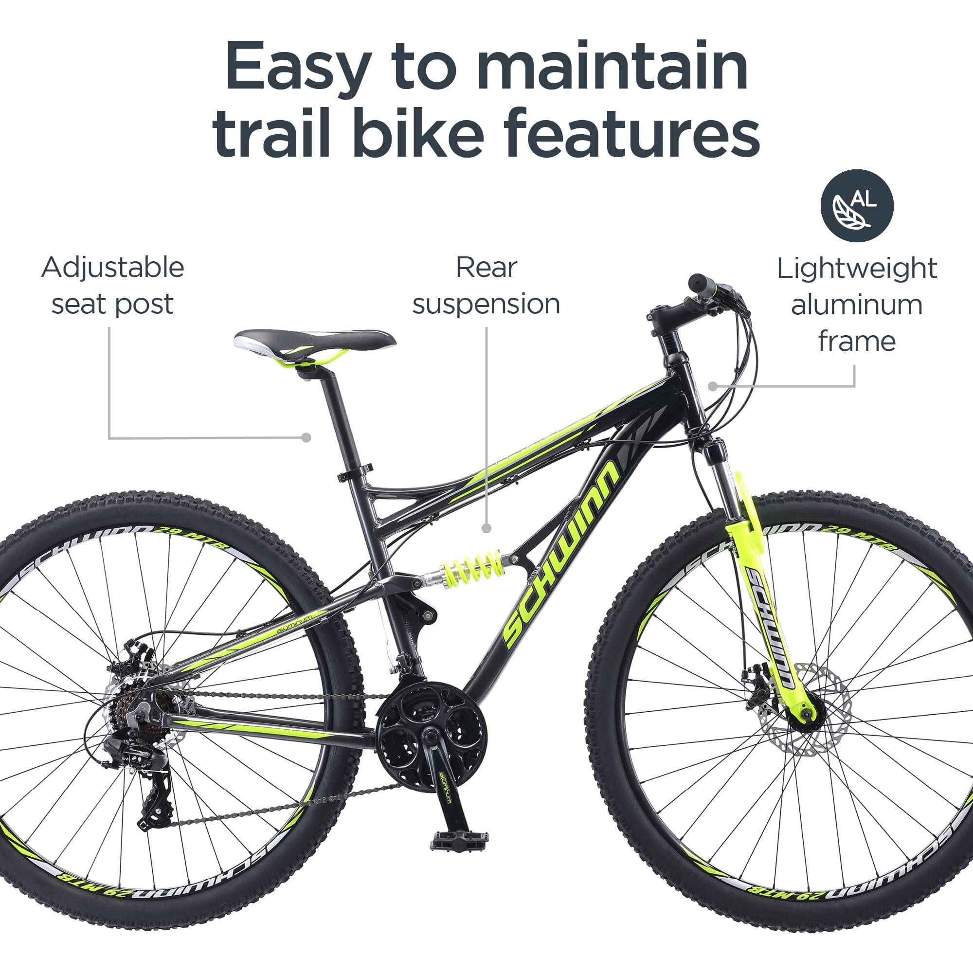 Schwinn Traxion Full Suspension Mountain Bike, 29-Inch Wheels, 24 Speed, Grey