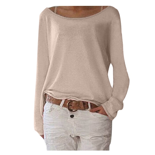 LSLJS T-Shirt à Manches Longues pour Femmes, Col Rond, Couleur Unie, Ample, Cadeaux pour Femmes